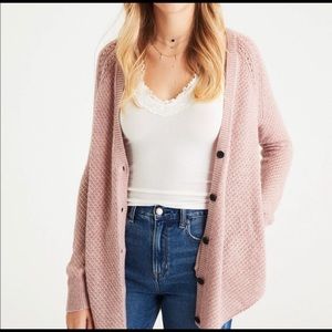 Pink waffle knit AE cardigan